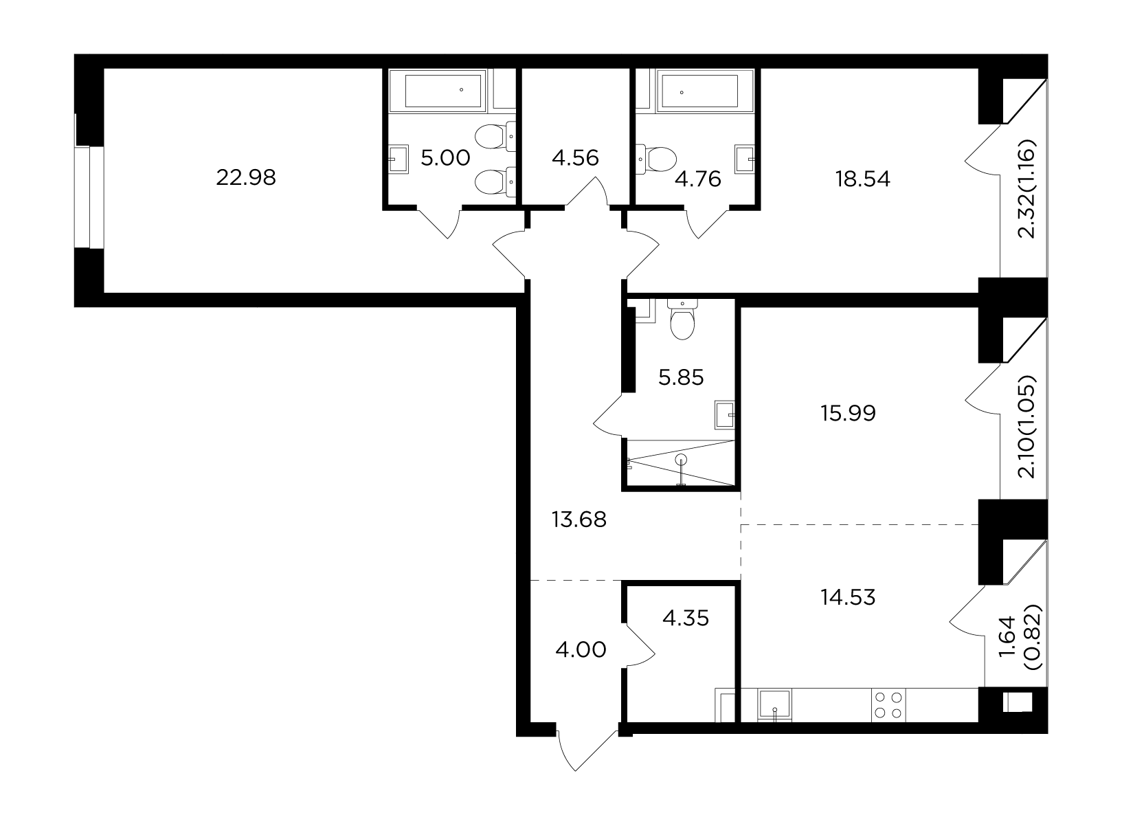 3-комнатная 117.27 м²