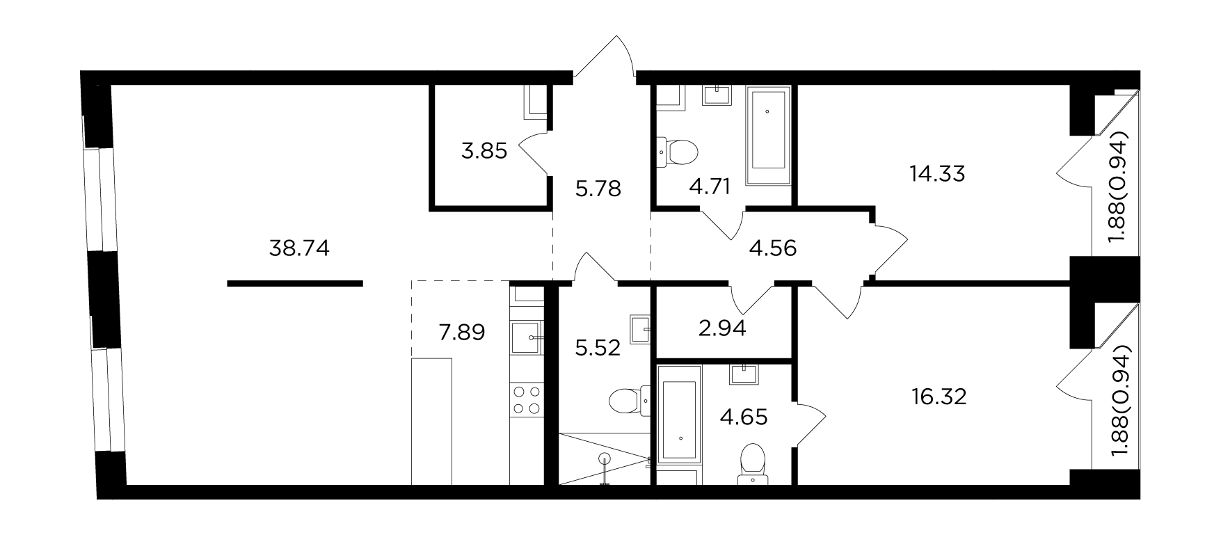 3-комнатная 111.42 м²