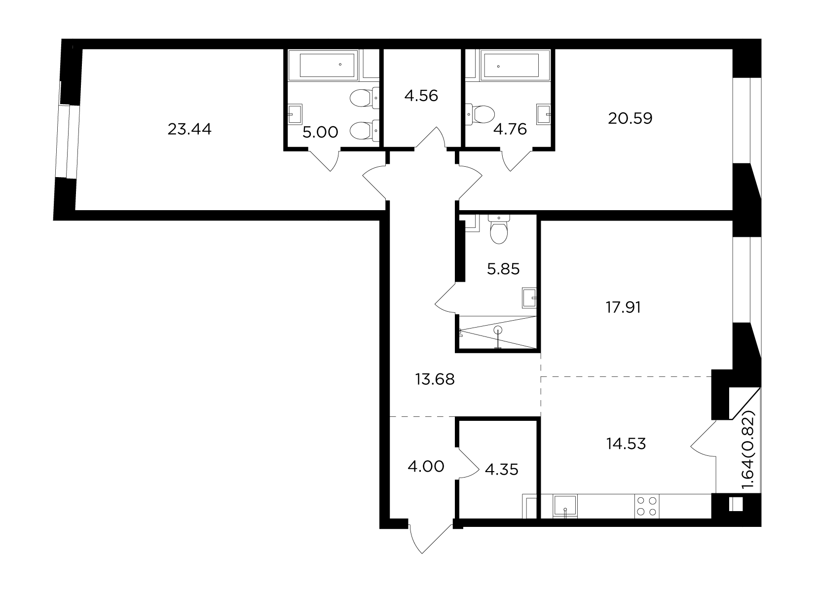 3-комнатная 119.49 м²
