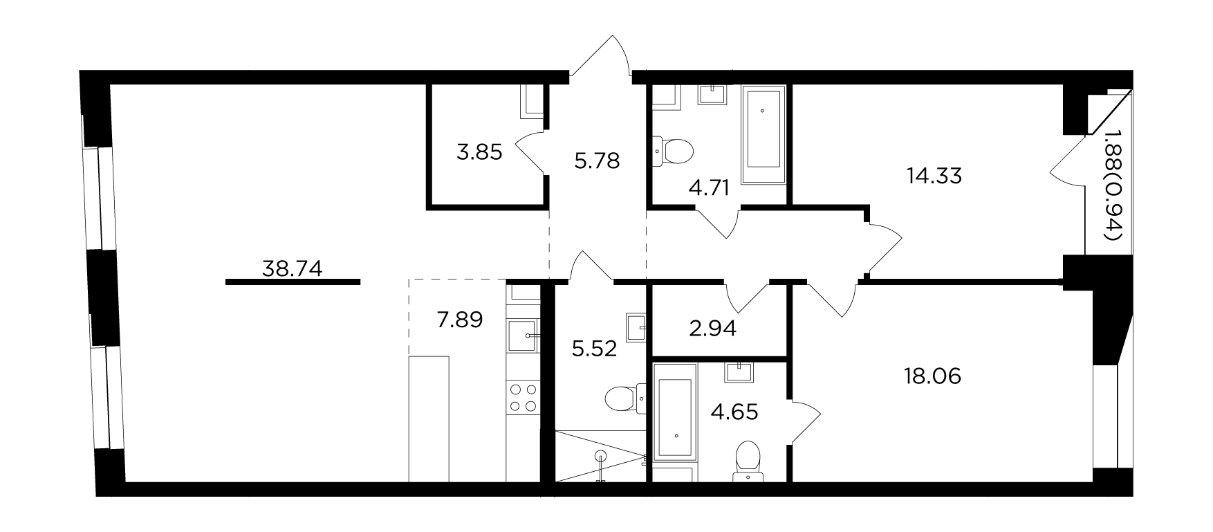 3-комнатная 112.22 м²