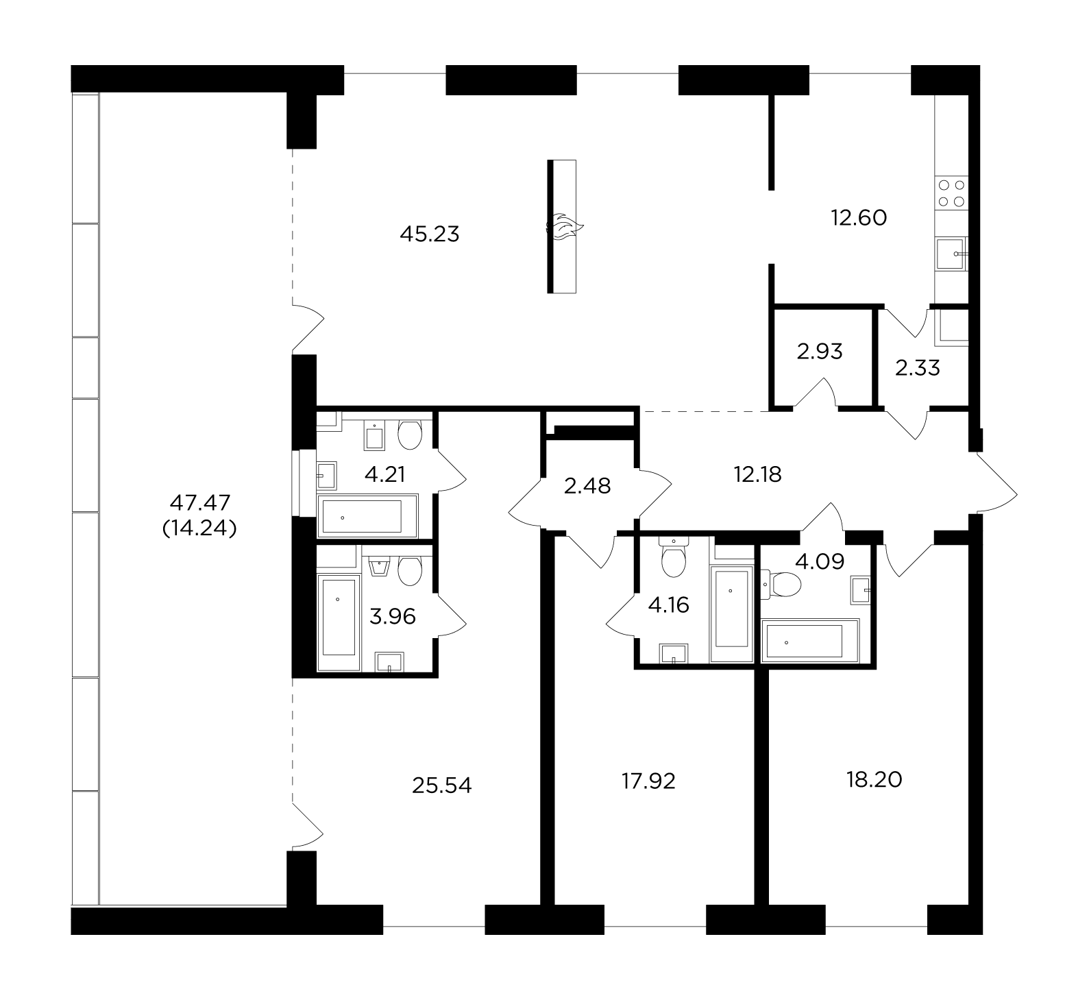 4-комнатная 170.07 м²