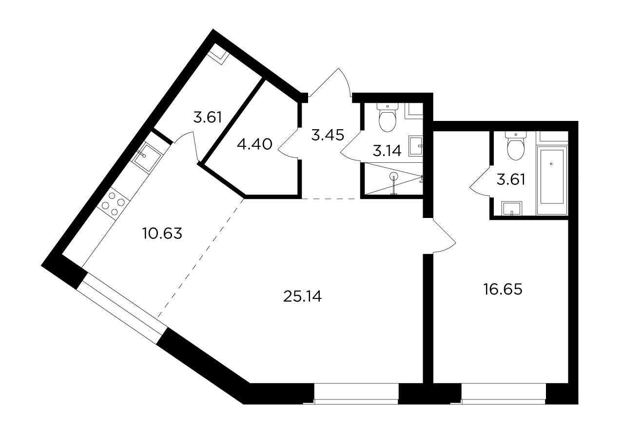 2-комнатная 70.63 м²
