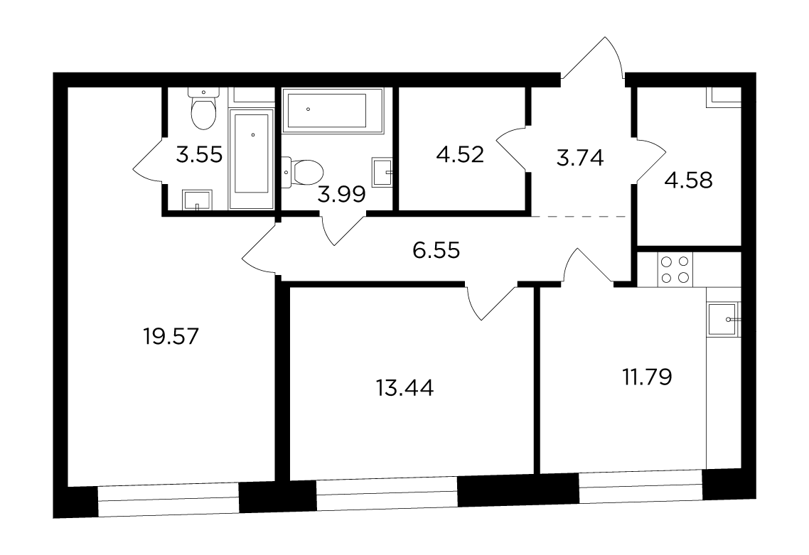 2-комнатная 71.73 м²