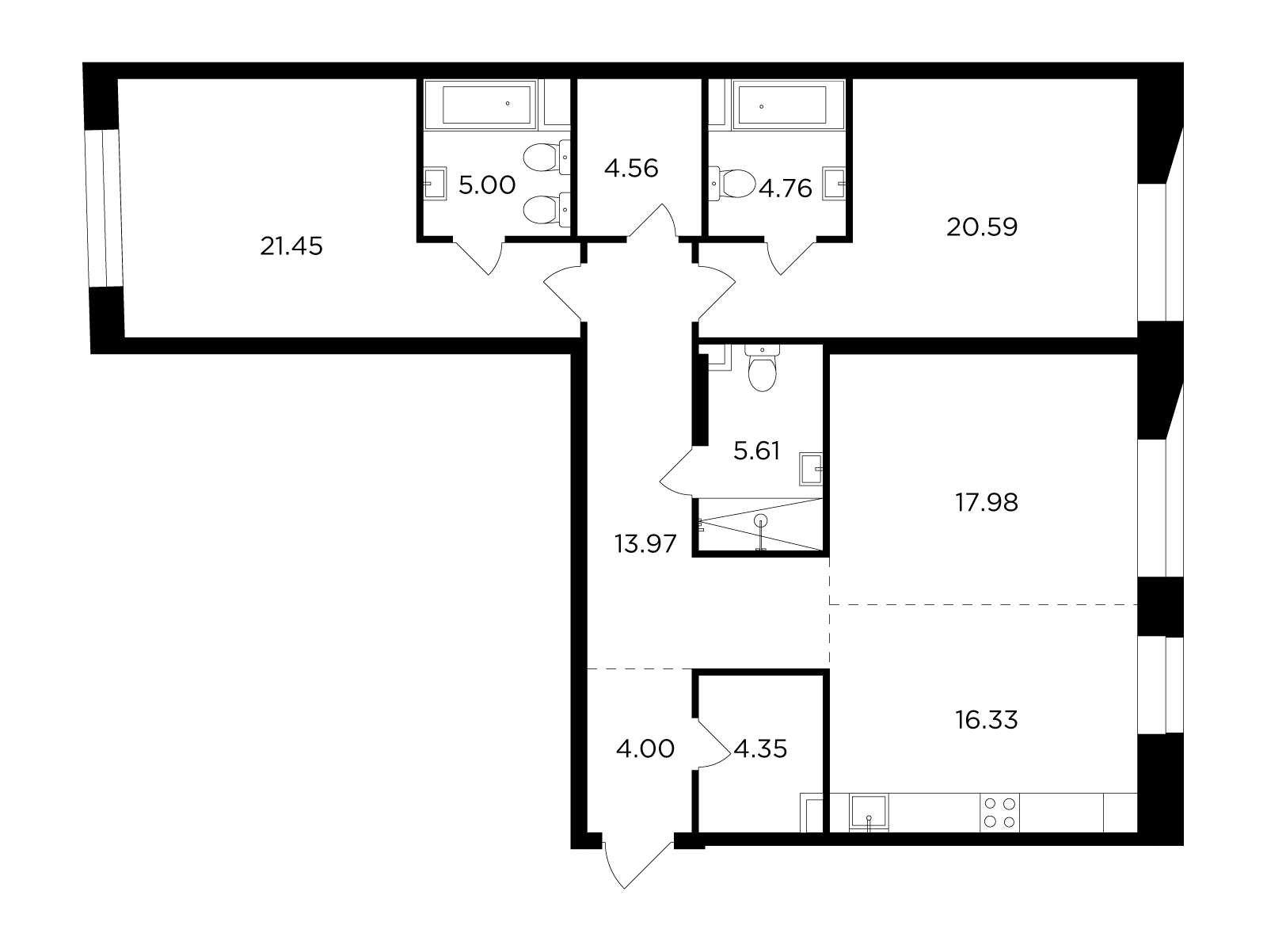 3-комнатная 118.6 м²