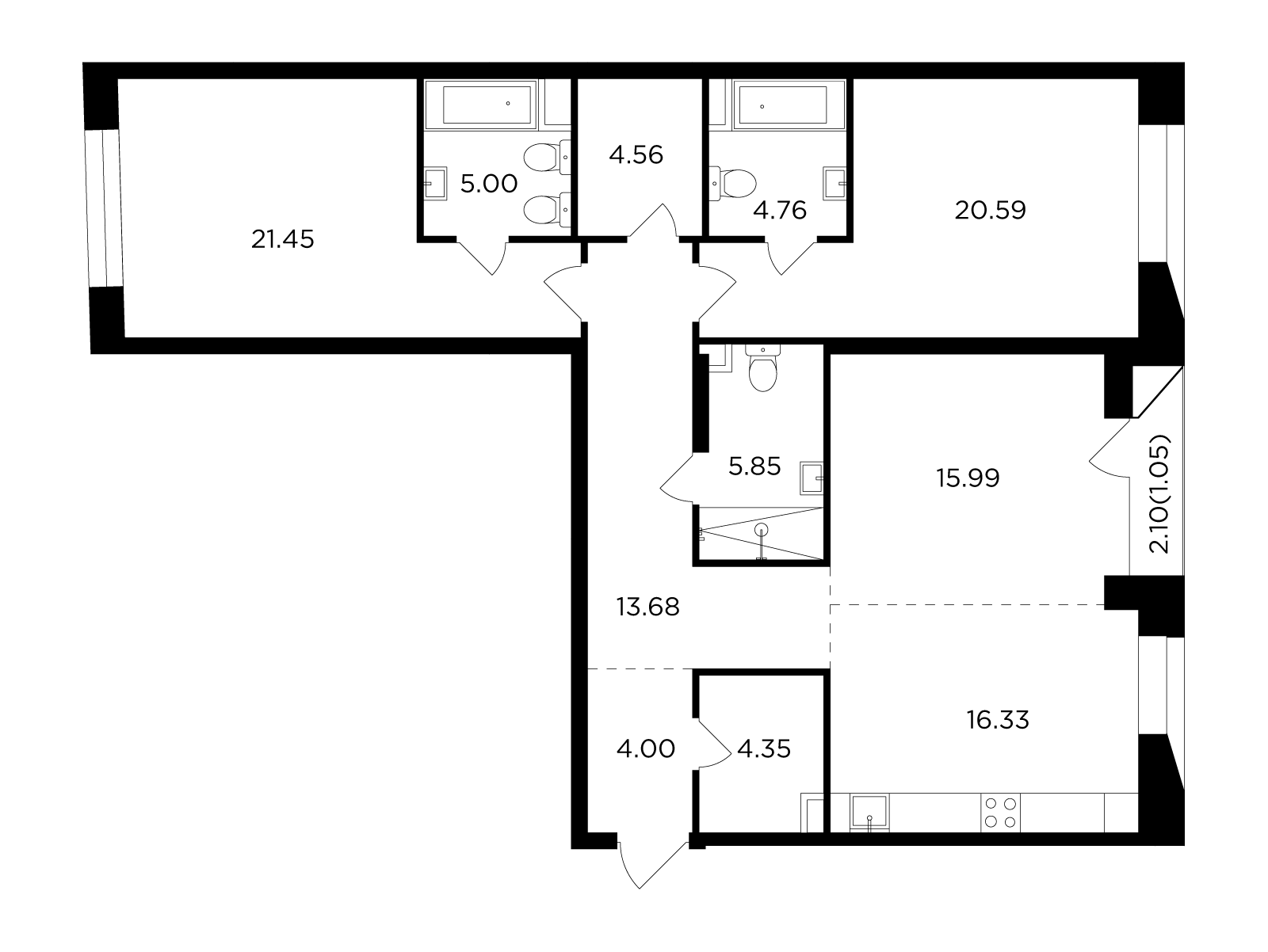 3-комнатная 117.61 м²