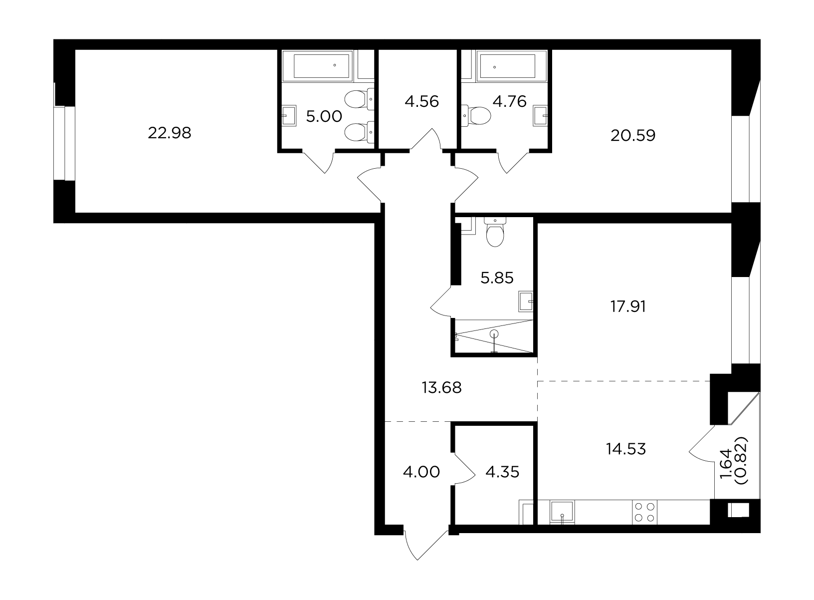 3-комнатная 119.03 м²