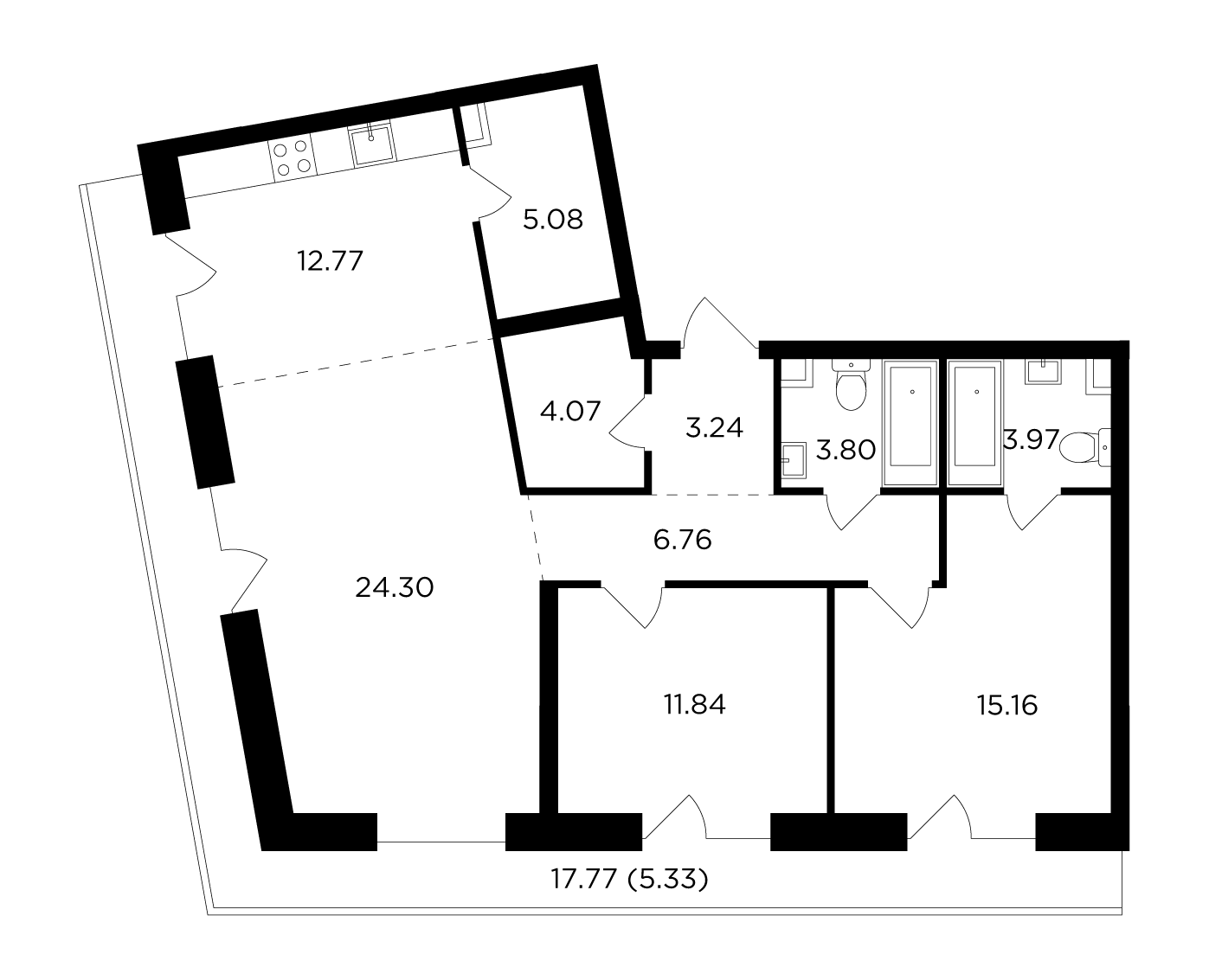 3-комнатная 96.32 м²