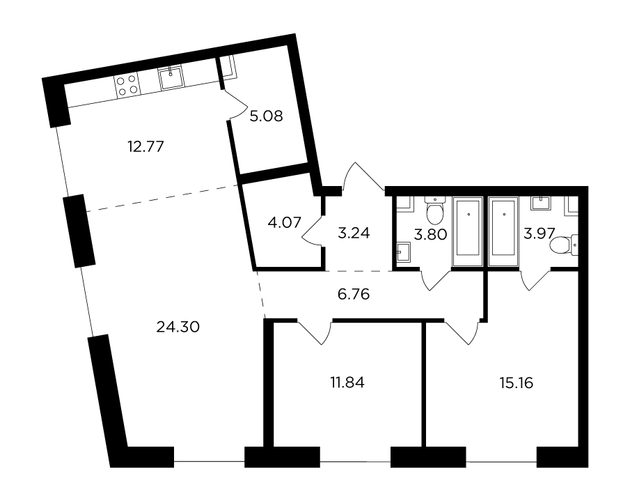 3-комнатная 90.99 м²