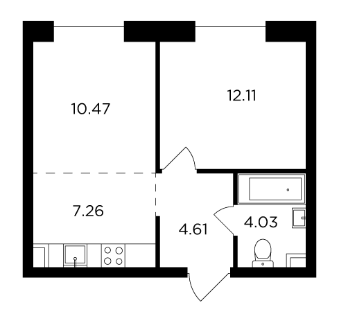 2-комнатная 38.48 м²