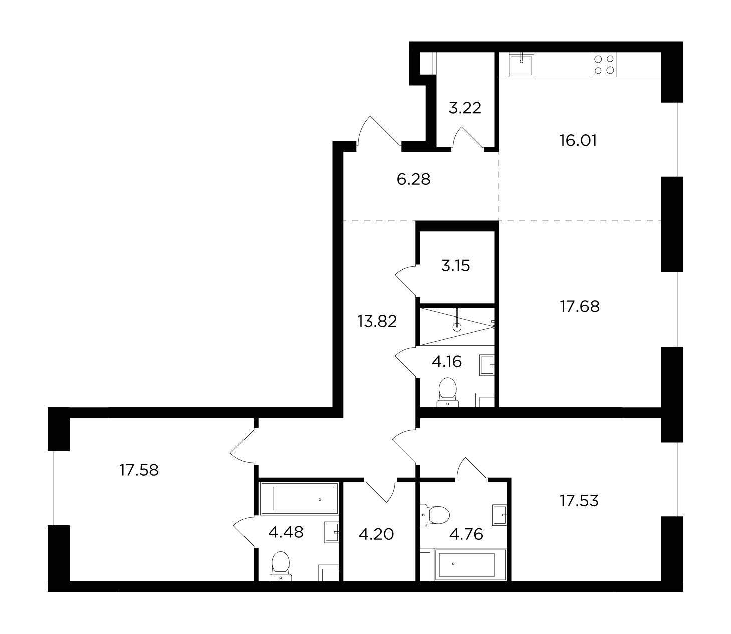 3-комнатная 112.87 м²