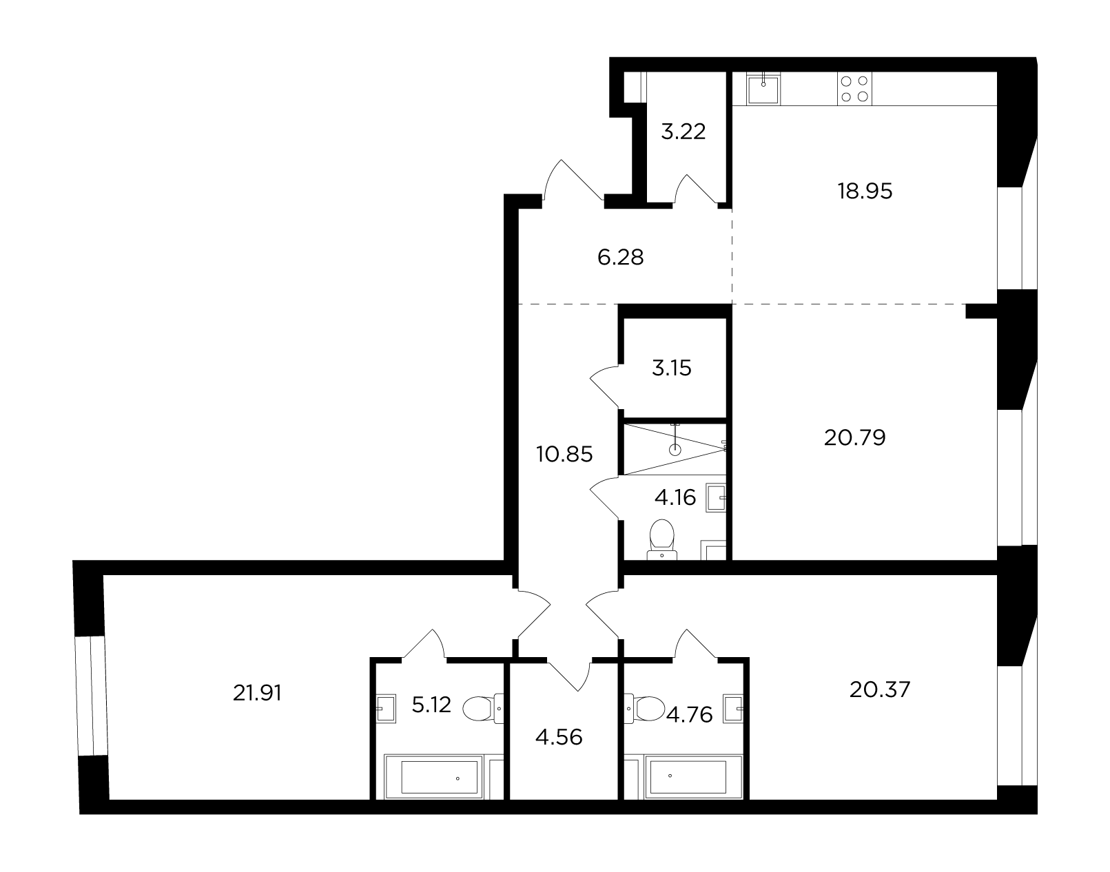 3-комнатная 124.12 м²