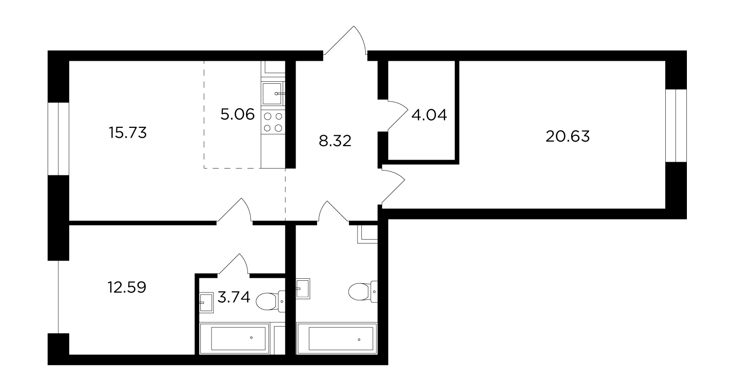 3-комнатная 76.36 м²