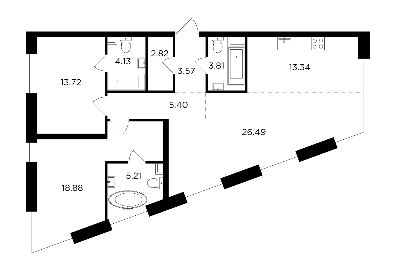 3-комнатная 97.37 м²