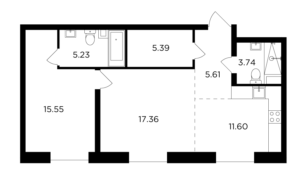 2-комнатная 64.48 м²