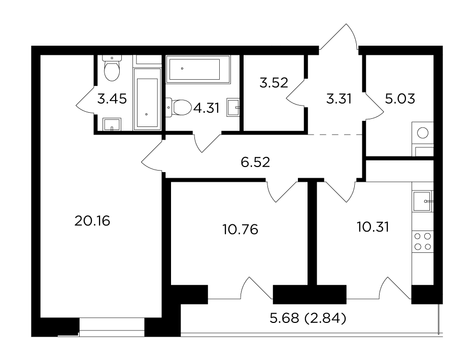 2-комнатная 70.21 м²