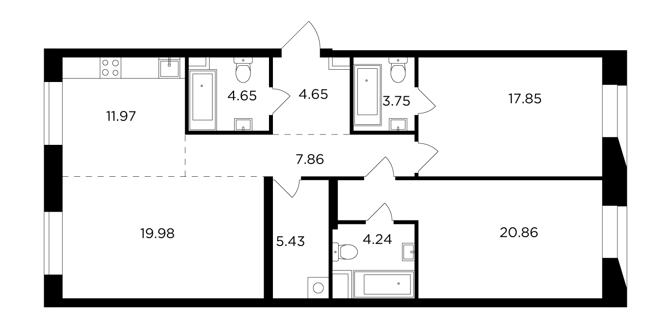 3-комнатная 101.24 м²