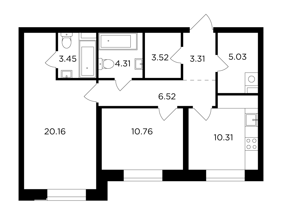 2-комнатная 65.3 м²