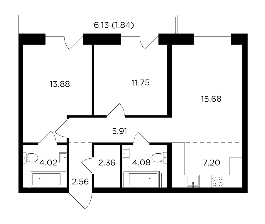 3-комнатная 69.28 м²