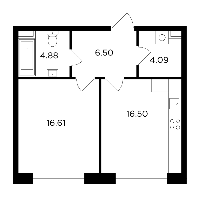 1-комнатная 48.58 м²