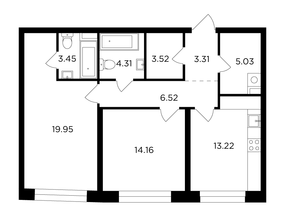 2-комнатная 73.47 м²