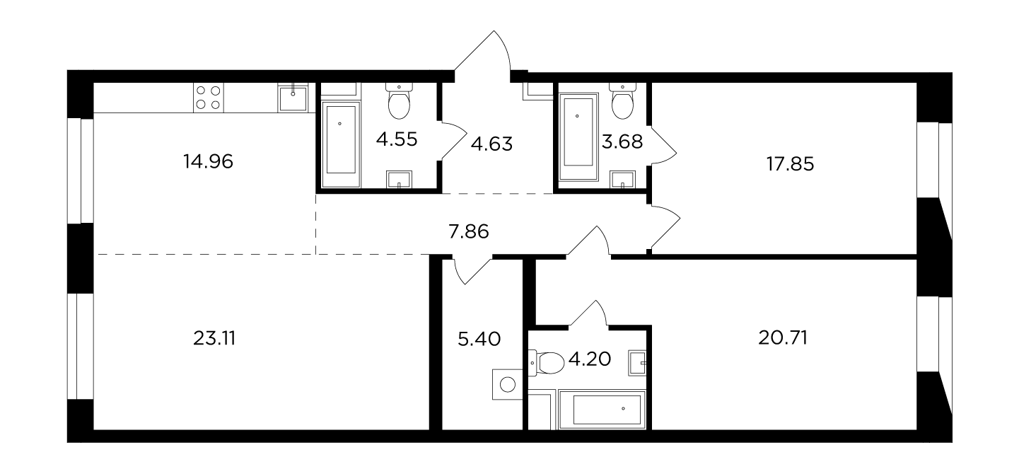 3-комнатная 106.95 м²