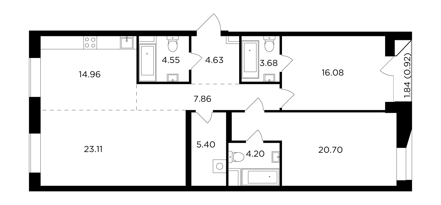 3-комнатная 106.09 м²