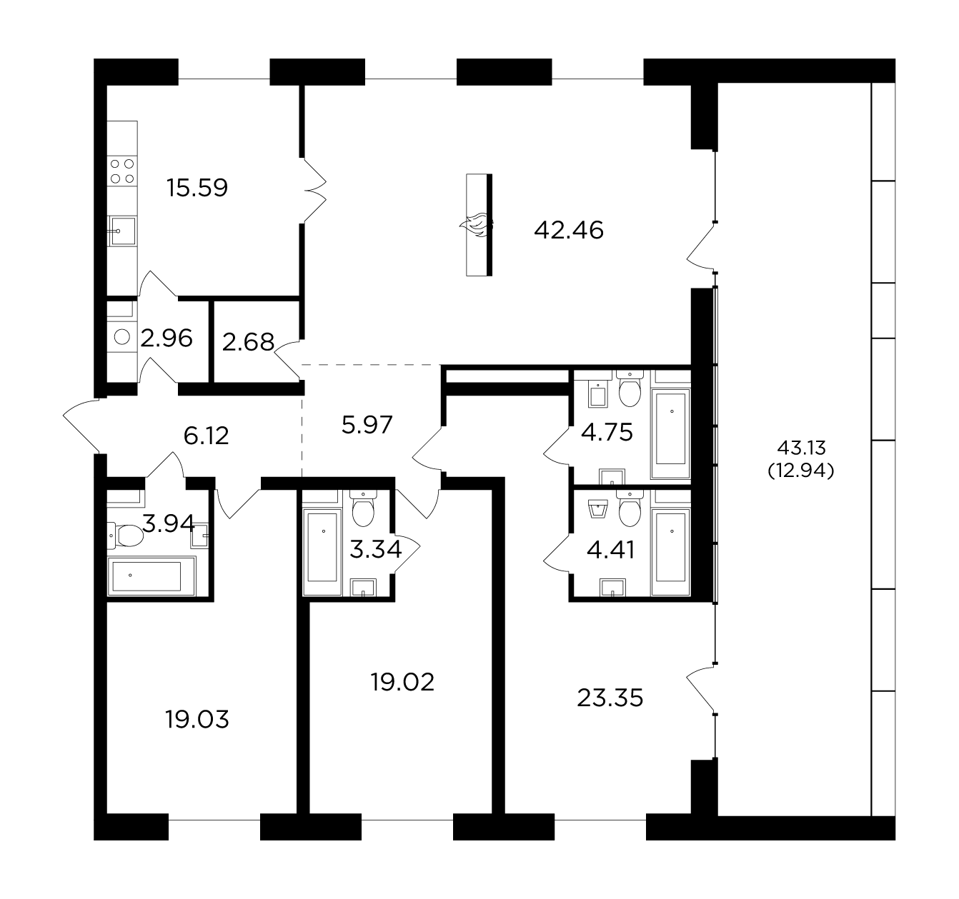 4-комнатная 166.56 м²