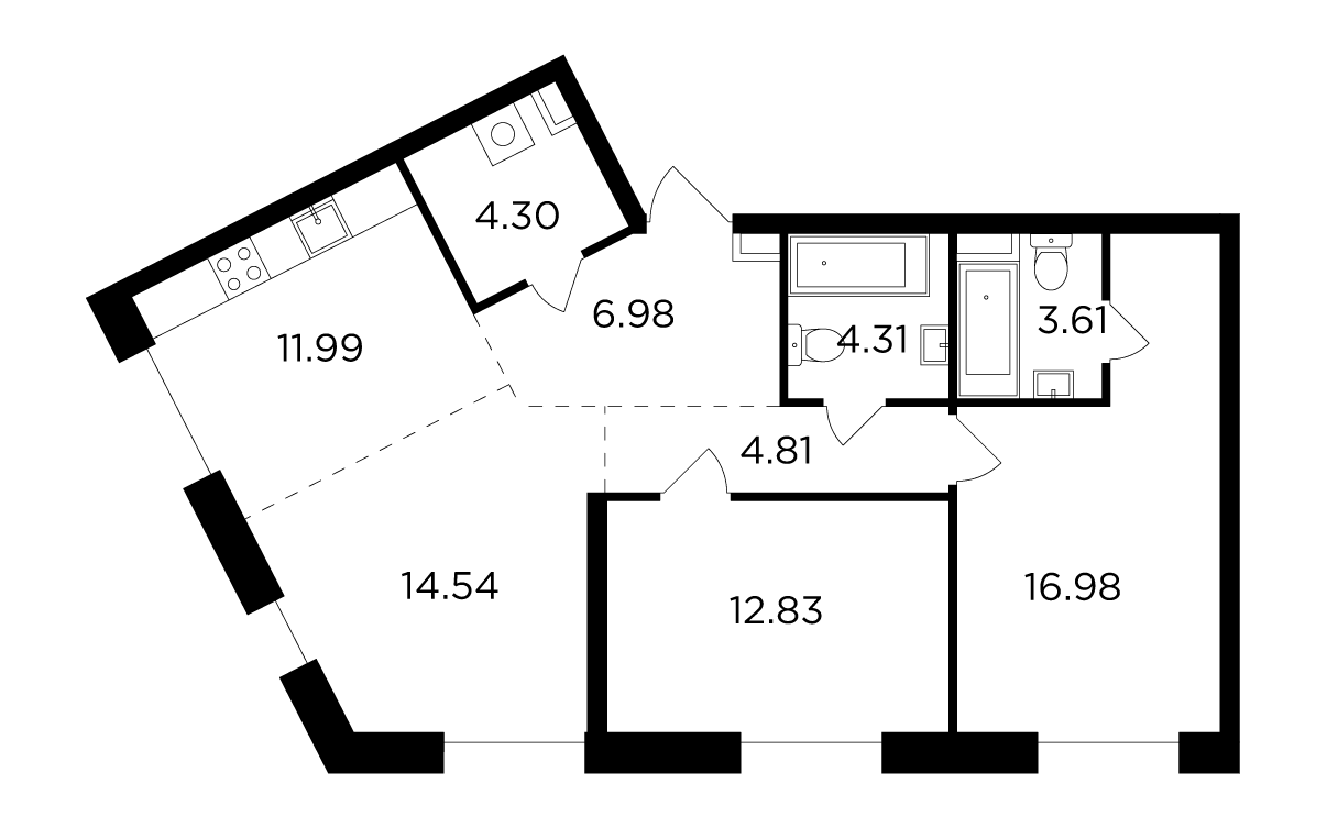 3-комнатная 80.35 м²