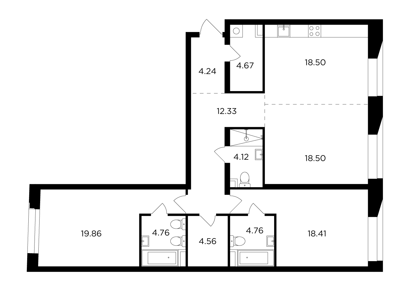 3-комнатная 114.71 м²