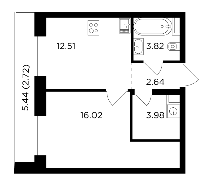 1-комнатная 41.69 м²