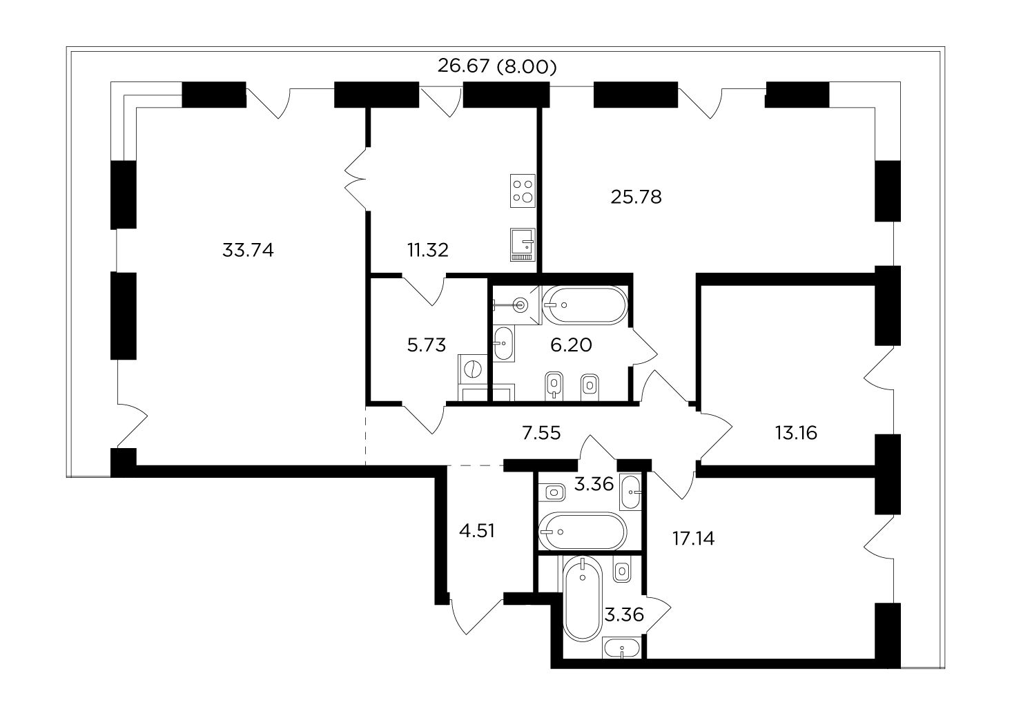4-комнатная 139.85 м²