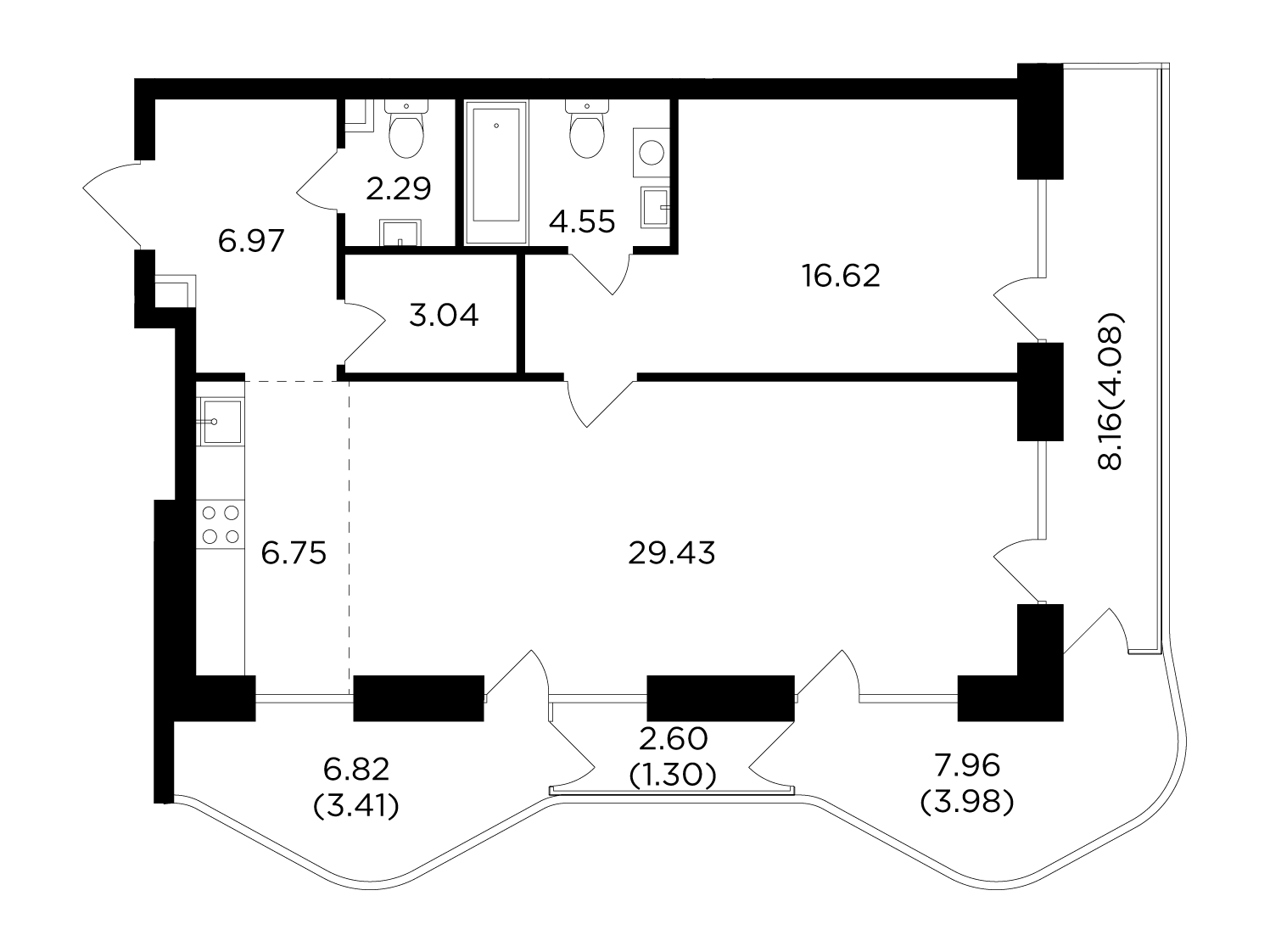 2-комнатная 82.42 м²
