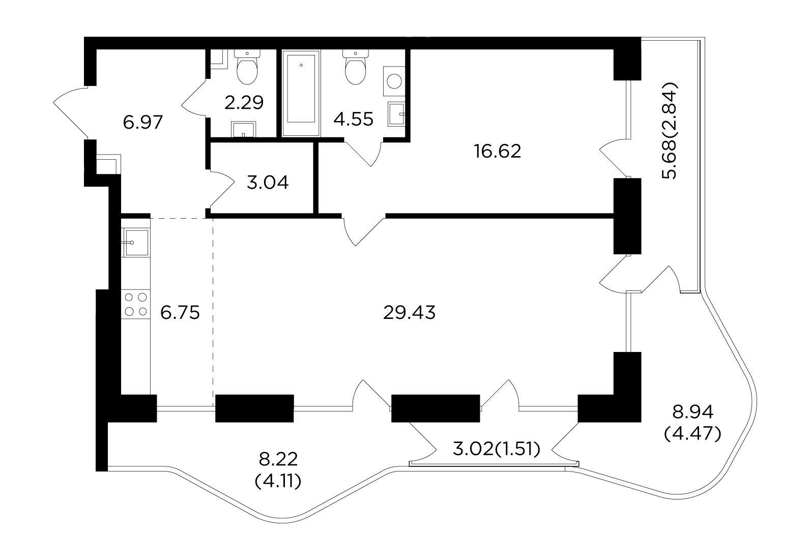 2-комнатная 82.58 м²