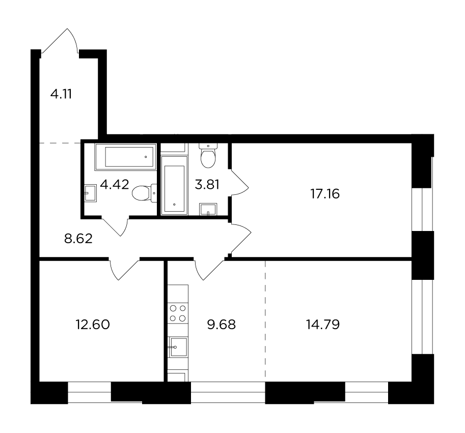 3-комнатная 75.19 м²