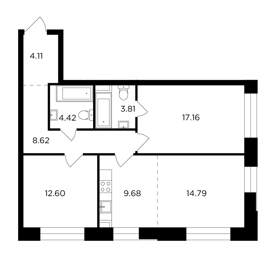 3-комнатная 75.19 м²