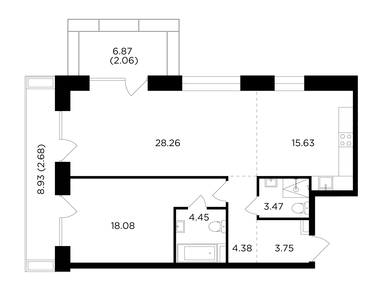 2-комнатная 82.76 м²