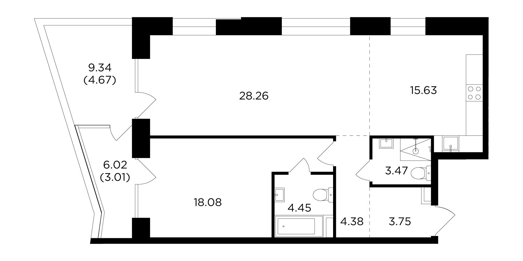 2-комнатная 85.7 м²