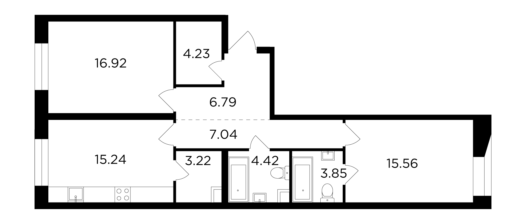 2-комнатная 77.27 м²