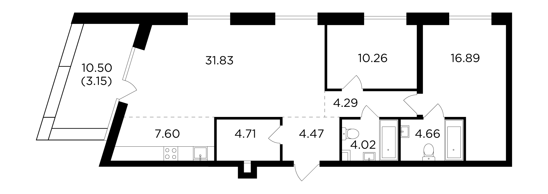 3-комнатная 91.88 м²