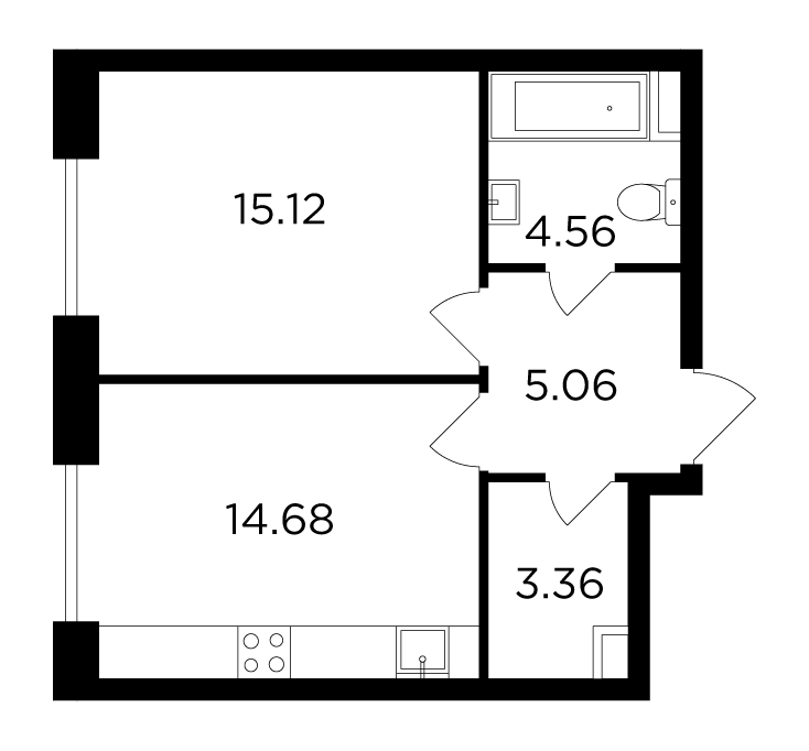 1-комнатная 42.78 м²