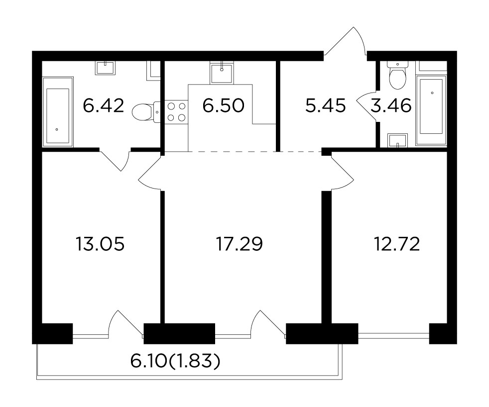 3-комнатная 66.72 м²