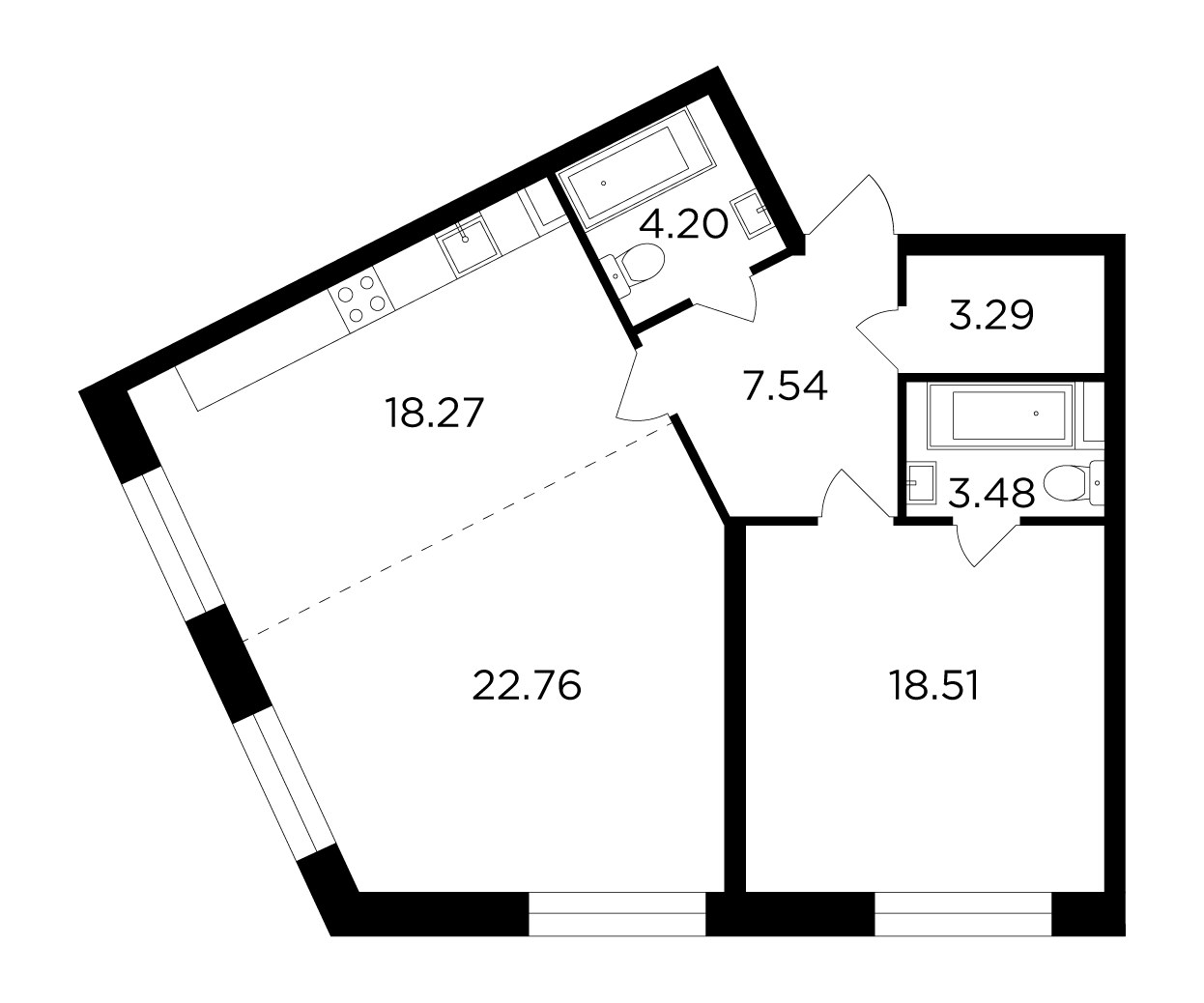 2-комнатная 78.05 м²