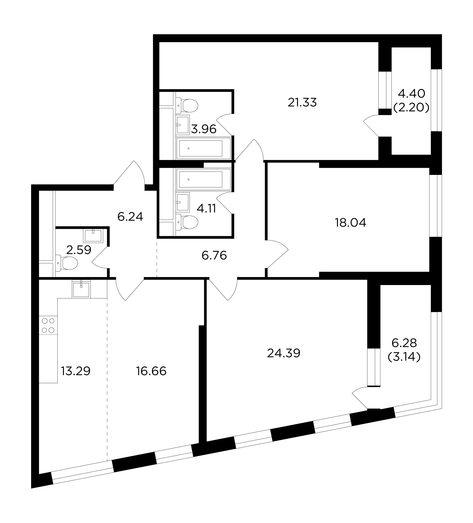 4-комнатная 122.6 м²