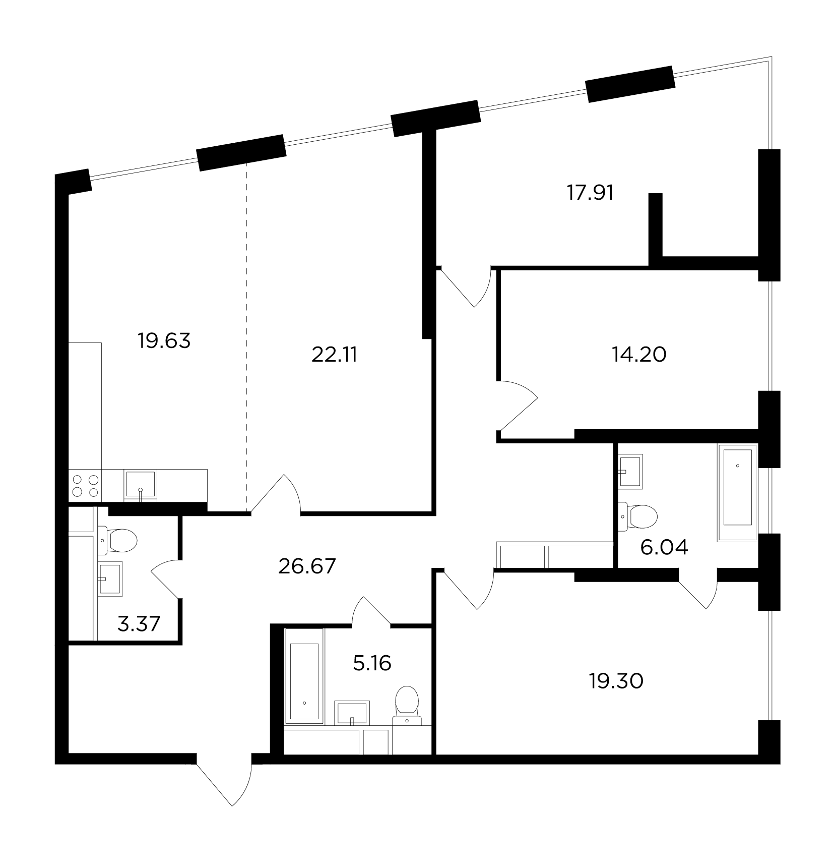 4-комнатная 134 м²