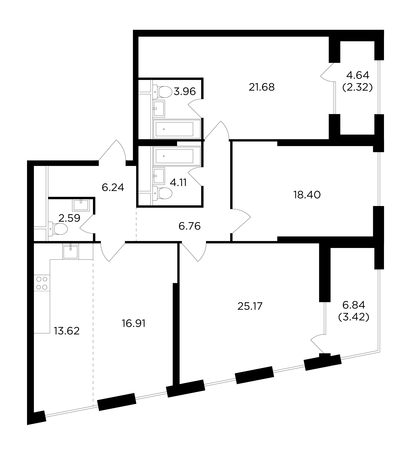 4-комнатная 123.4 м²