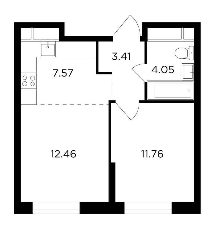 2-комнатная 39.2 м²