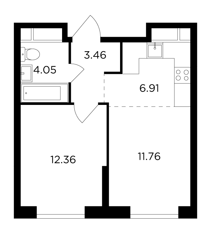 2-комнатная 37.5 м²