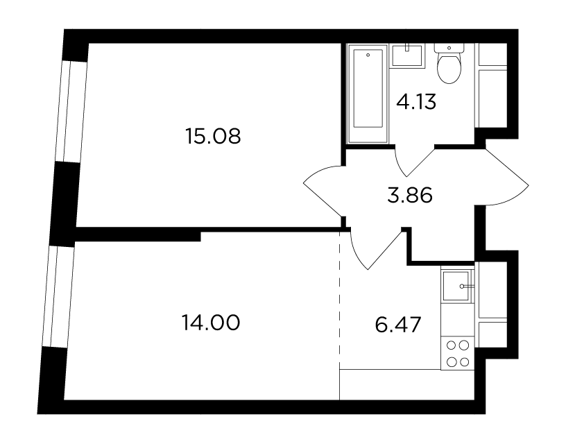 2-комнатная 43.7 м²