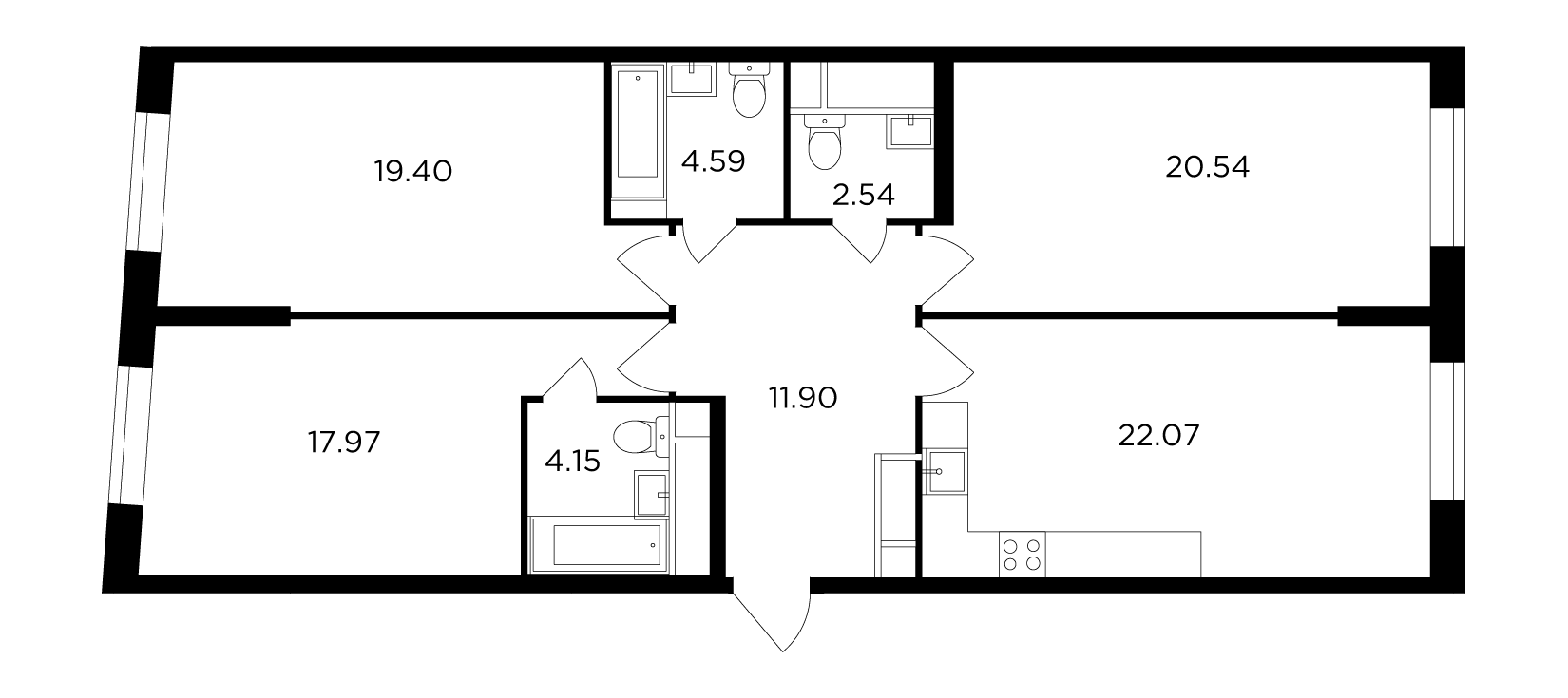 3-комнатная 103.3 м²