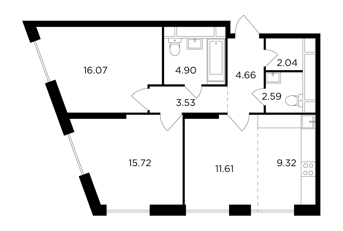 3-комнатная 68.4 м²